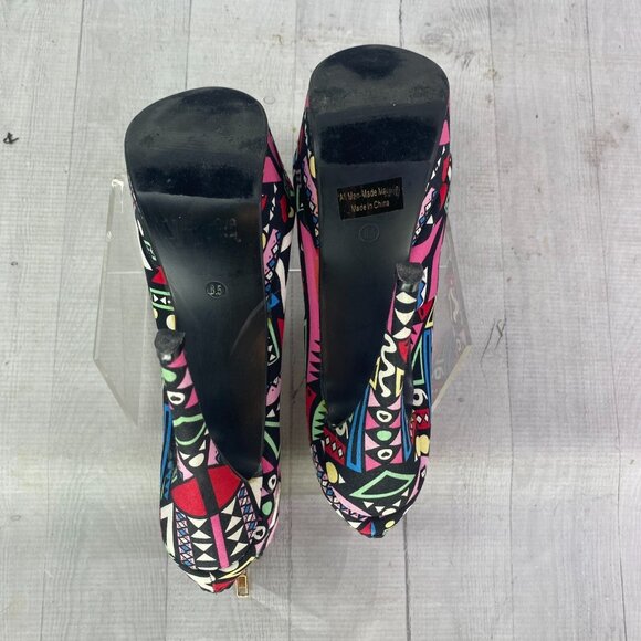 AMI Clubwear RED HEART Colorful Stiletto Platforms Ultra High Heel Shoes Sz 8.5 - Picture 7 of 16